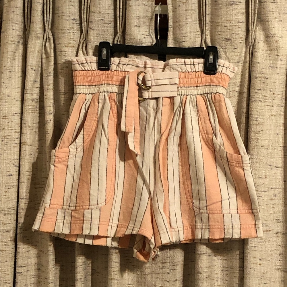Free People High Rise Linen Blend Stripe Shorts